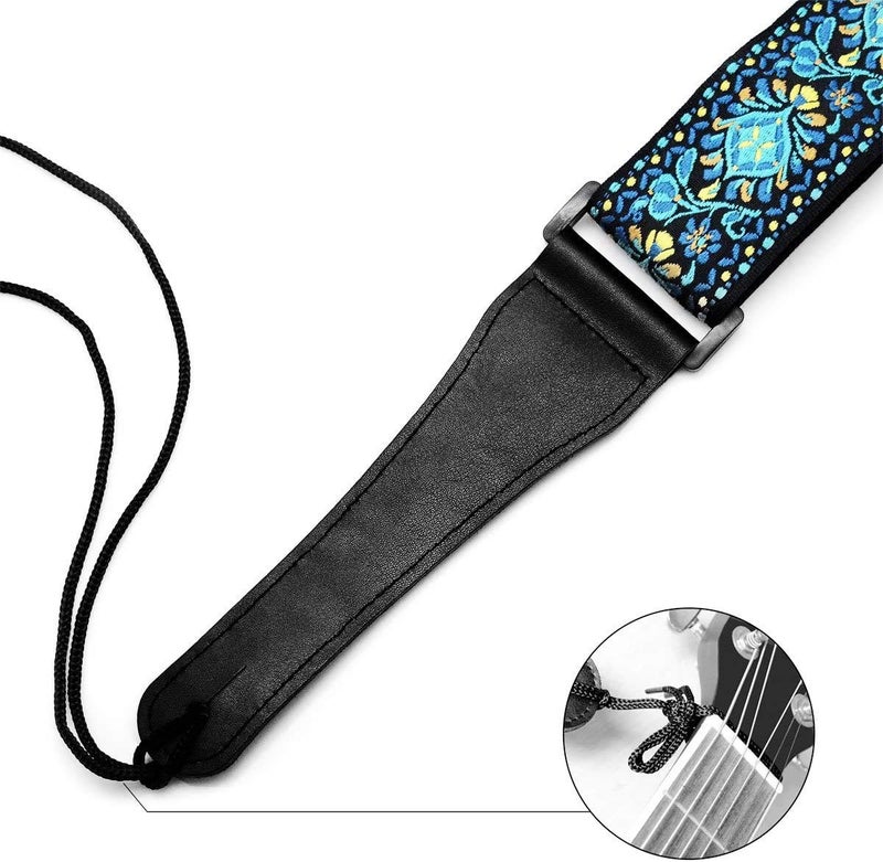 BestSounds Guitar Strap, Vintage Embroidered Cotton Strap with Genuine Leather Ends for Acoustic and Electric Guitar, Bass Guitars - Image 4
